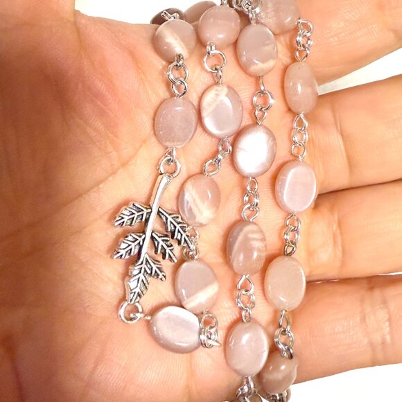 Peach Moonstone Adjustable Choker, Leaf Branch Pendant + Genuine Gemstone - Picture 16 of 16